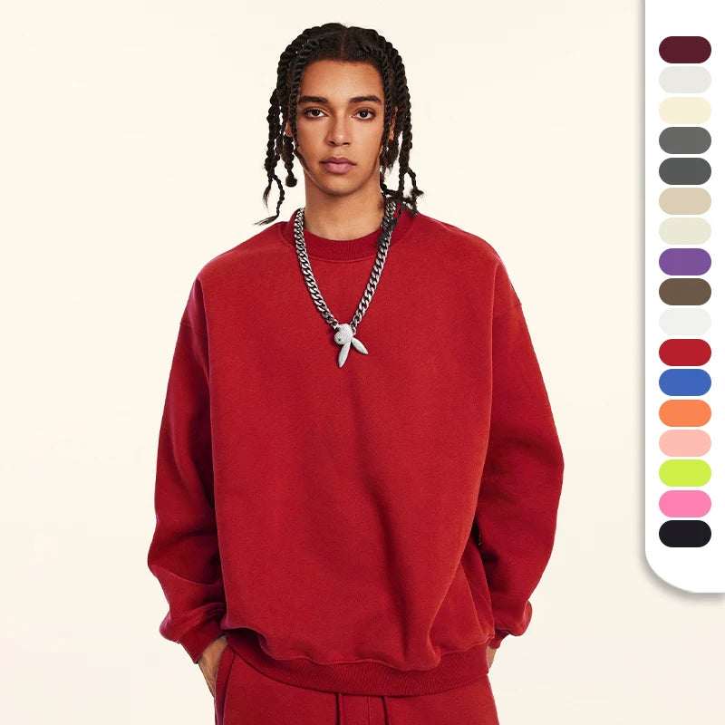 Unisex Cotton Sweatshirts Without Hood 345GSM Fleeced Pullover Blank Sweatshirts With Custom Design Crewneck Sweatshirt