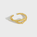 All Match S925 Sterling Silver Branches Opening Rings Cross Hollow Real Gold Plated S925 Silver Texture Irregular Open Ring