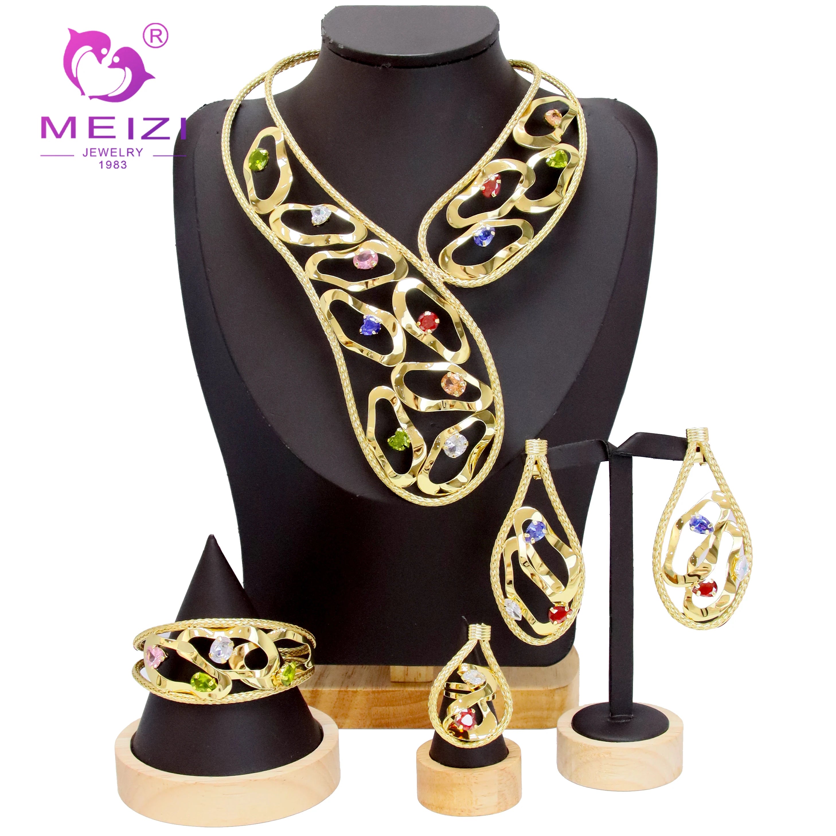 MEIZI JEWELRY Handmade Copper Wedding Jewelry Sets for Women and Children Gold and Silver Plated for Engagement Parties