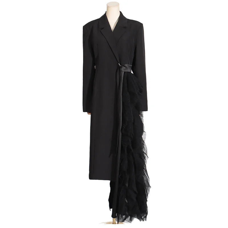 Autumn 2025 Women's Elegant Small Suit Single Button Closure Long Sleeve Jacket Featuring High Sense Mesh Stitching Design Solid