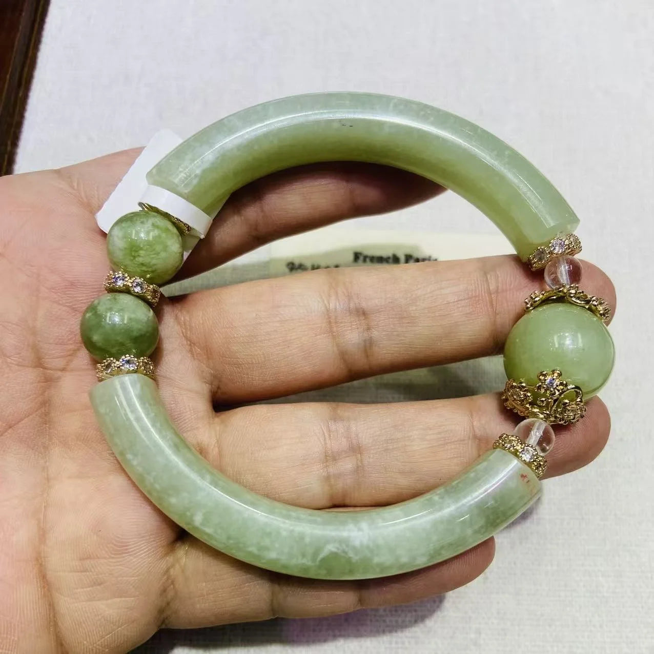 Homemade Chakra Spiritual Healing Crystal Natural Green Jade  Charm Bracelet Bangles for Release the Mood