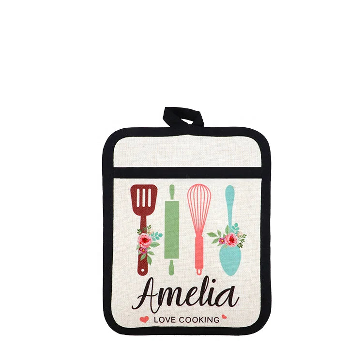 Wholesale Carton All-season Sustainable Classic Sublimation Linen Blank Silicone Pot Holder Kitchen Mats & Pads with Pocket