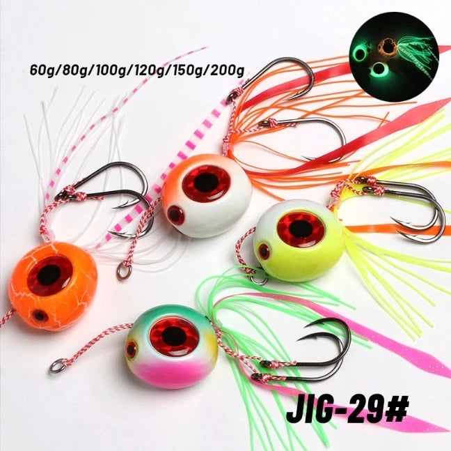 SNEDA 60g 80g 100g 120g 150g 200g Slow Lead Bait Seawater Round Buzz Bait Luminous Fishing Lure With 2 Hooks