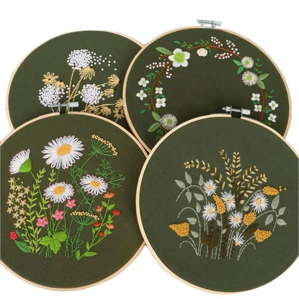 Easyhandmade Customized Designs Flower Cross Stitch Hoops Pre-printed Pattern 100% Cotton Shape Theads Tools Set Embroidery