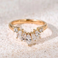 2026 Princess Crown Diamond Ring 14k Solid Gold - Elegant Marquise Baguette Cut Design - Sculptural Organic V-Shape Wedding Ban