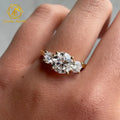 10K Gold Fine Jewelry 2ct Round Brillant Cut Moissanite Three Stone Engagement Rings With Plain Band Moissanite Diamond Ring