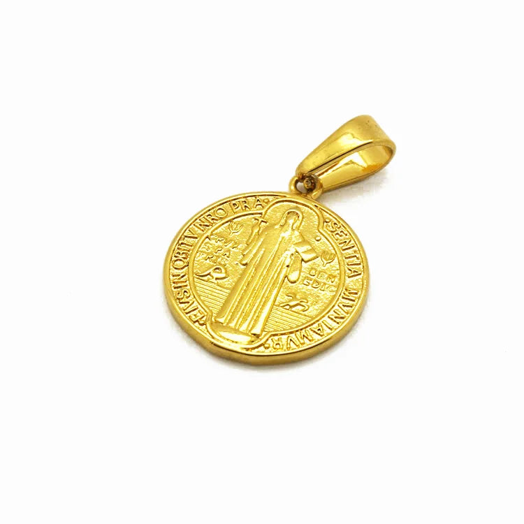 Hot Sell Religious Coin Pendant Charms Gold Plated Saint Benedict Stainless Steel Jewelry Pendants