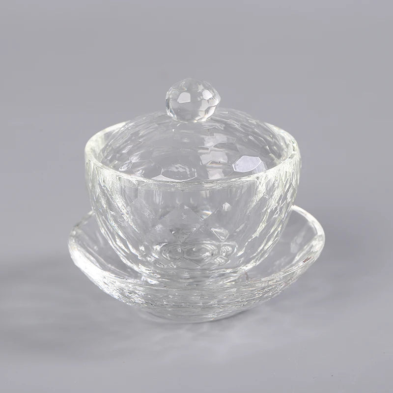 New Arrival Polished Crystal Glass Nail Application Cup Dappen Dishes with Cover Small Bowl for Weddings