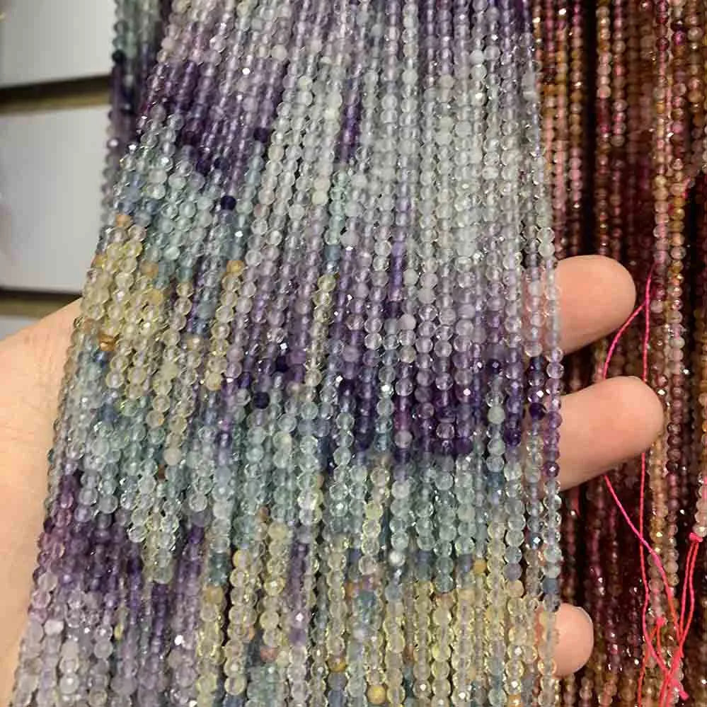 2/4mm Natural Multi-color Tourmaline Faceted Round Cube Loose Beads Gemstone for Jewelry Making Necklace Bracelet Earrings