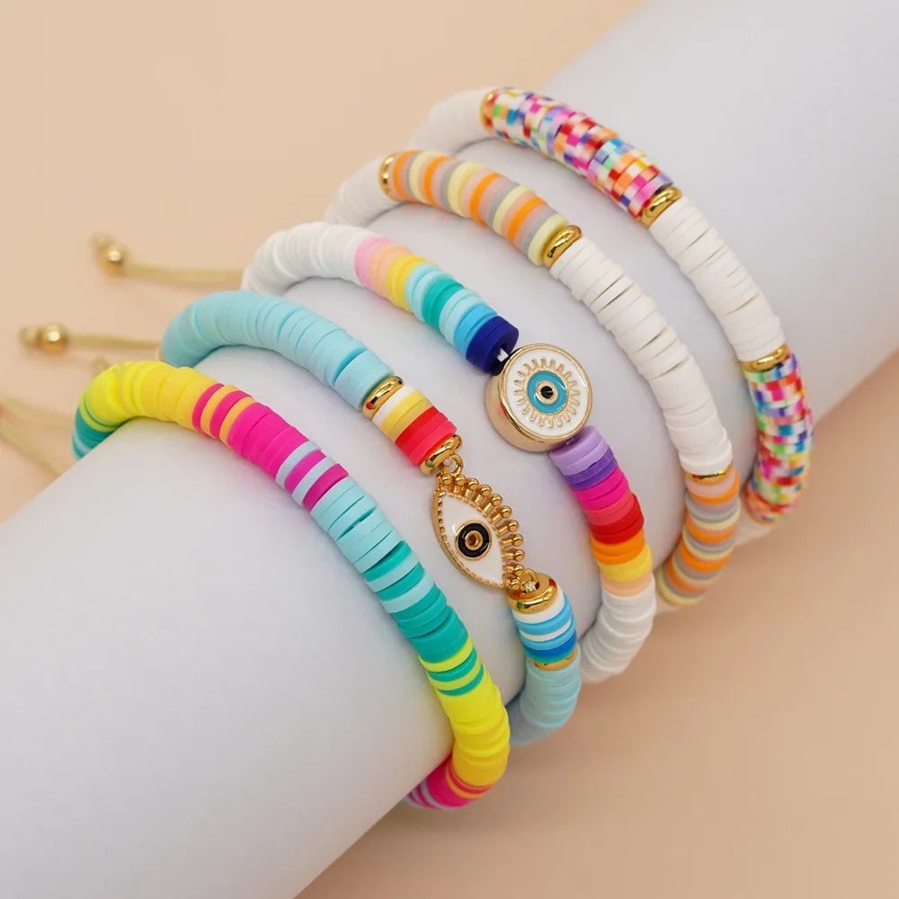 Go2boho Turkish Evil Eyes Colorful Beaded Bracelet Women Pulsera Fashion Jewelry Boho Handmade String Heishi Bead Bracelet Set