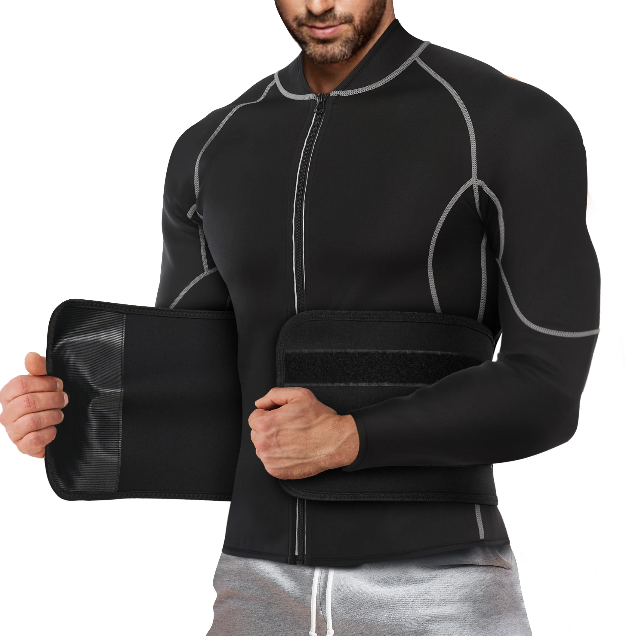 Double Compression Zipper Waist Trimmer Sauna Suit Weight Loss Waist Support Sauna Suit for Men