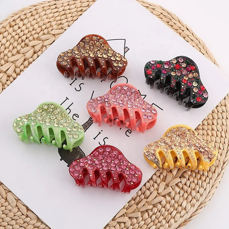New Arrived Women Fashion Crystal Acid Acetic Gold Plated Large Rhinestone Acetate Hair Claw Clips for Party