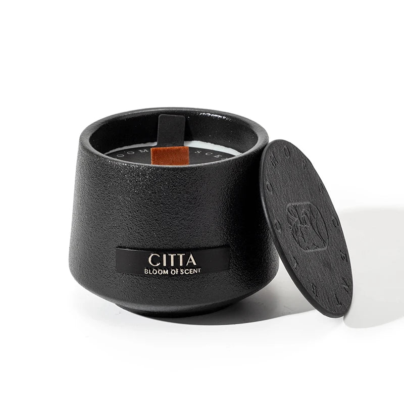 AIKUN Home Decorative Essential Oils Luxury Black Frosted Ceramic Jar Wood Wick Bougie Parfumee Scented Soy Wax Candles/Candles