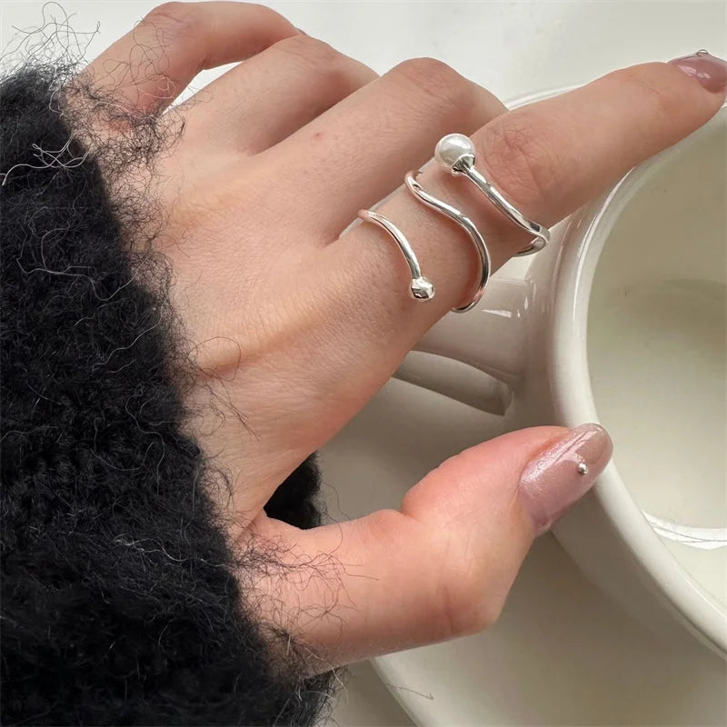 Fine Jewelry Multi-layer 925 Sterling Silver Pearl Ring for Women