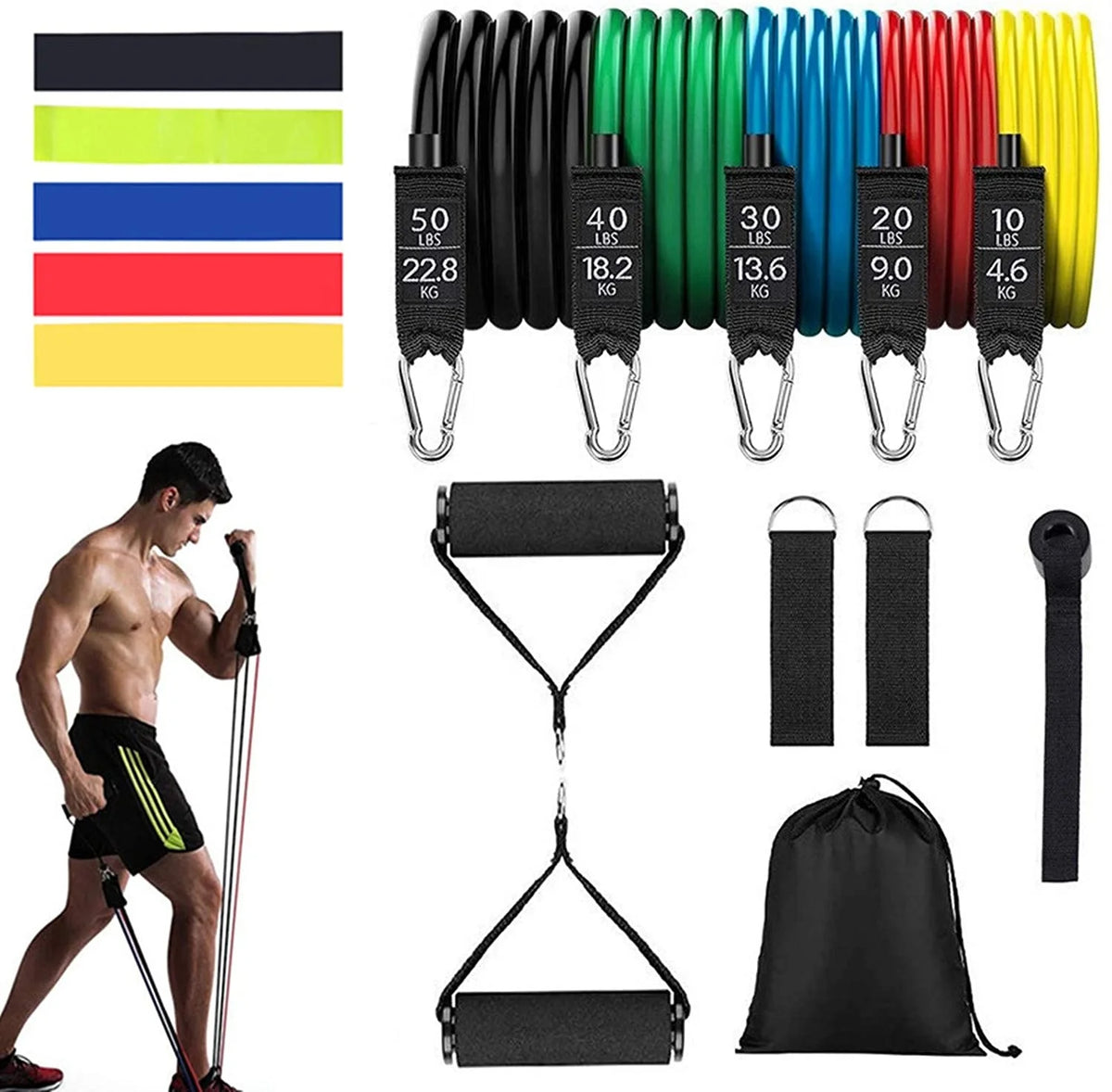 SKYHOPE Factory Made Latex Elastic Fitness Strength Training Combination 11 Pcs Workout Yoga Resistance Bands