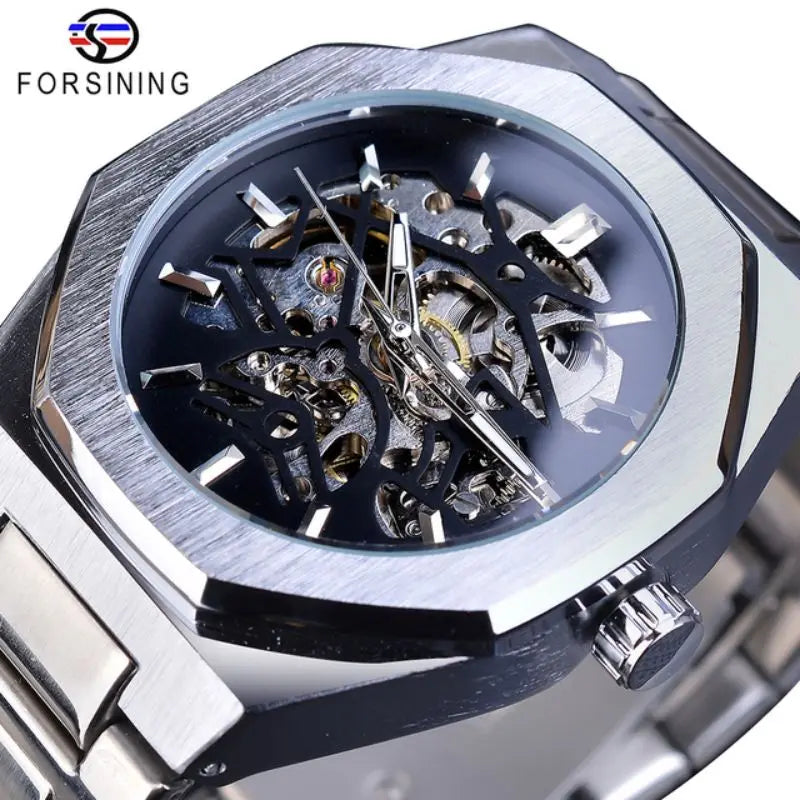 MECHANICAL WATCH  Hot Sale FORSINING FSG8152 Full Hollow Steel Band Men's Watch Automatic Mechanical Watch