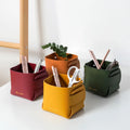 Simple Nordic PU Leather Desktop Storage Box Cosmetic Brush Storage Bucket Foldable Pen Holder Cup