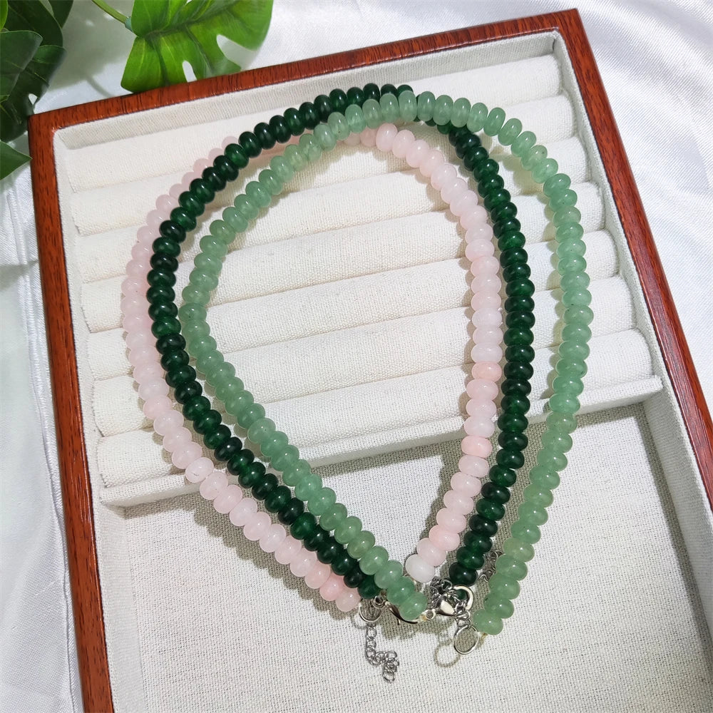 2025 New Arrivals Handmade Fashion Jewelry Natural Stone Abacus Shape Crystal Beaded Rose Quartz Green Jade Necklace for Women