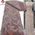 Fashion Elegant 3D Beads Flower French Lace Fabric Floral Applique Embroidered Mesh Lace Sequin Fabric for Bridal Party Dress