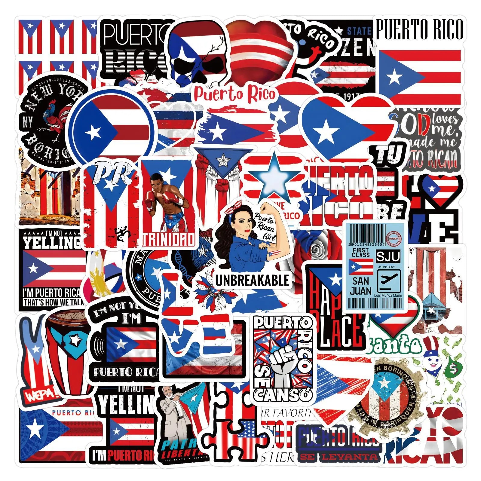 50Pcs Independence Day Decorative PVC Waterproof Stickers for Luggage Laptop Guitar Skateboard-Cartoon Pattern Custom Sizes