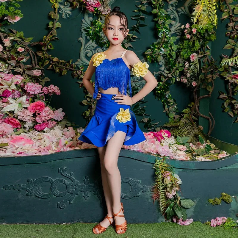 2024 New High-end Fringe Performance Set Children Train Latin Dance Dress for Children