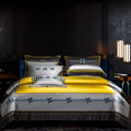 Customized luxury 100% Cotton Yellow Duvet Cover High-quality king Size Embroidery Pillow Cover Home Textile Bedding Set