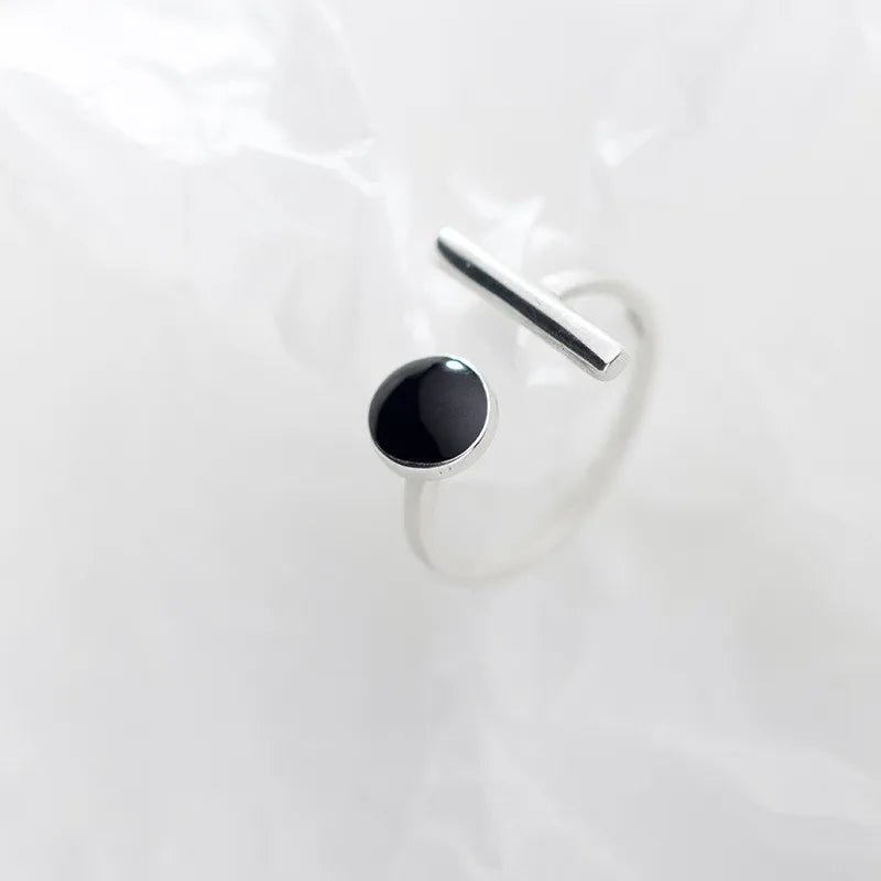 S925 Sterling Silver Smart Ring Female Fashion Black Agate Gemstone Ring Simple Adjustable Couples Rings for Women Girls