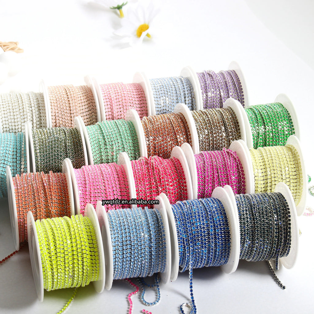 High Quality SS6/2mm Protein AB Motif Rhinestone Chain Cup Glass Sew-On for Bags Garments Shoes-Available 3mm Sizes