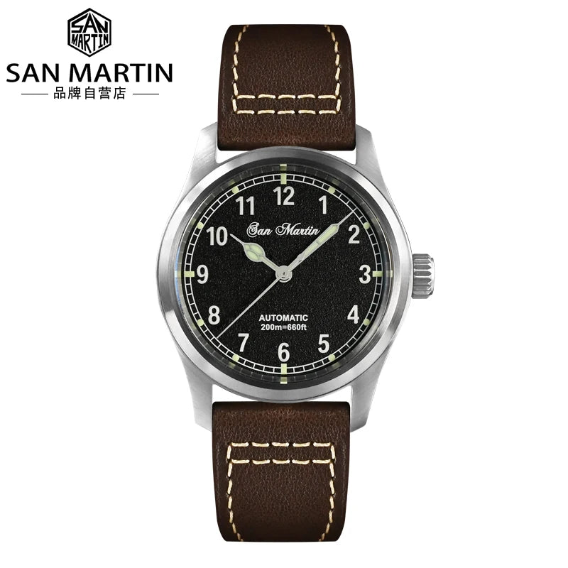 Factory Price San Martin pilot Vintage 8215 37mm Mechanical Automatic Movement 20atm Sport 316L Stainless Steel Watch for Sale