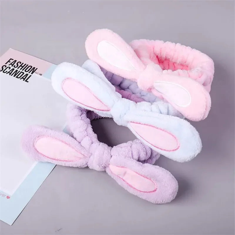 Women Bunny Ears Headband Fashionable Face Washing Hair Band Cute Hairband Fluffy Elastic Makeup Rabbit Headbands