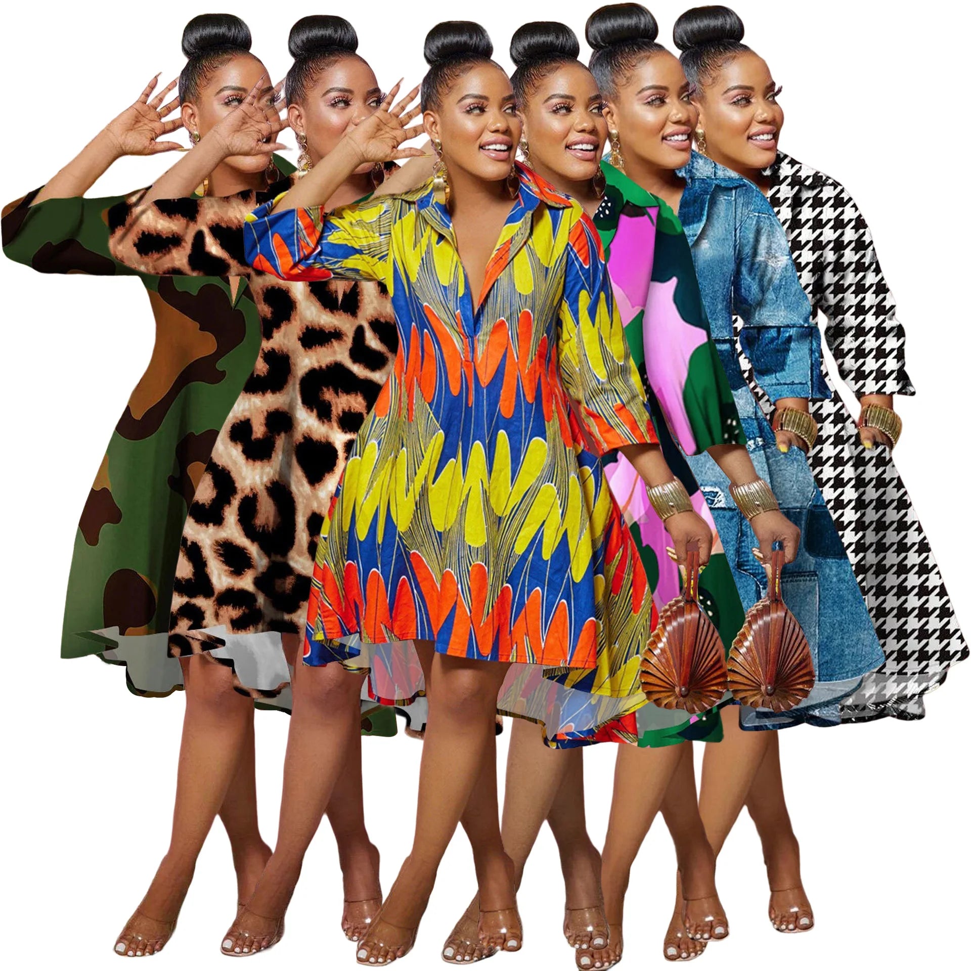 Selling African Print Dresses for Women 2023 Elegant Casual Summer Shirt Dresses