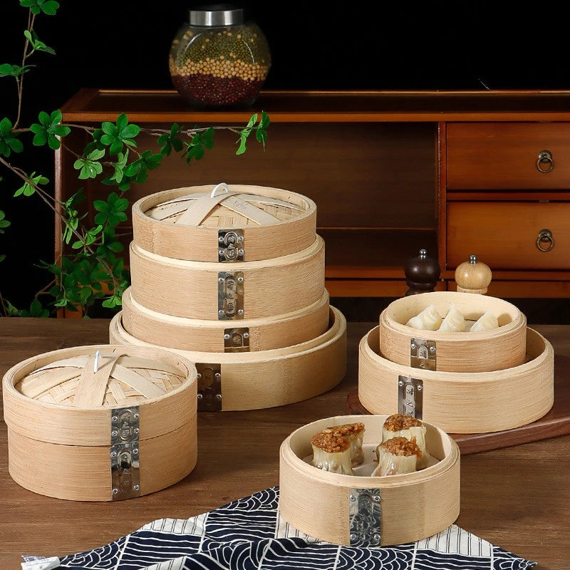 J2 Chinese Asian Food Vegetables Bamboo Steamers for Cooking Reusable Handmade Basket Bamboo Steamer