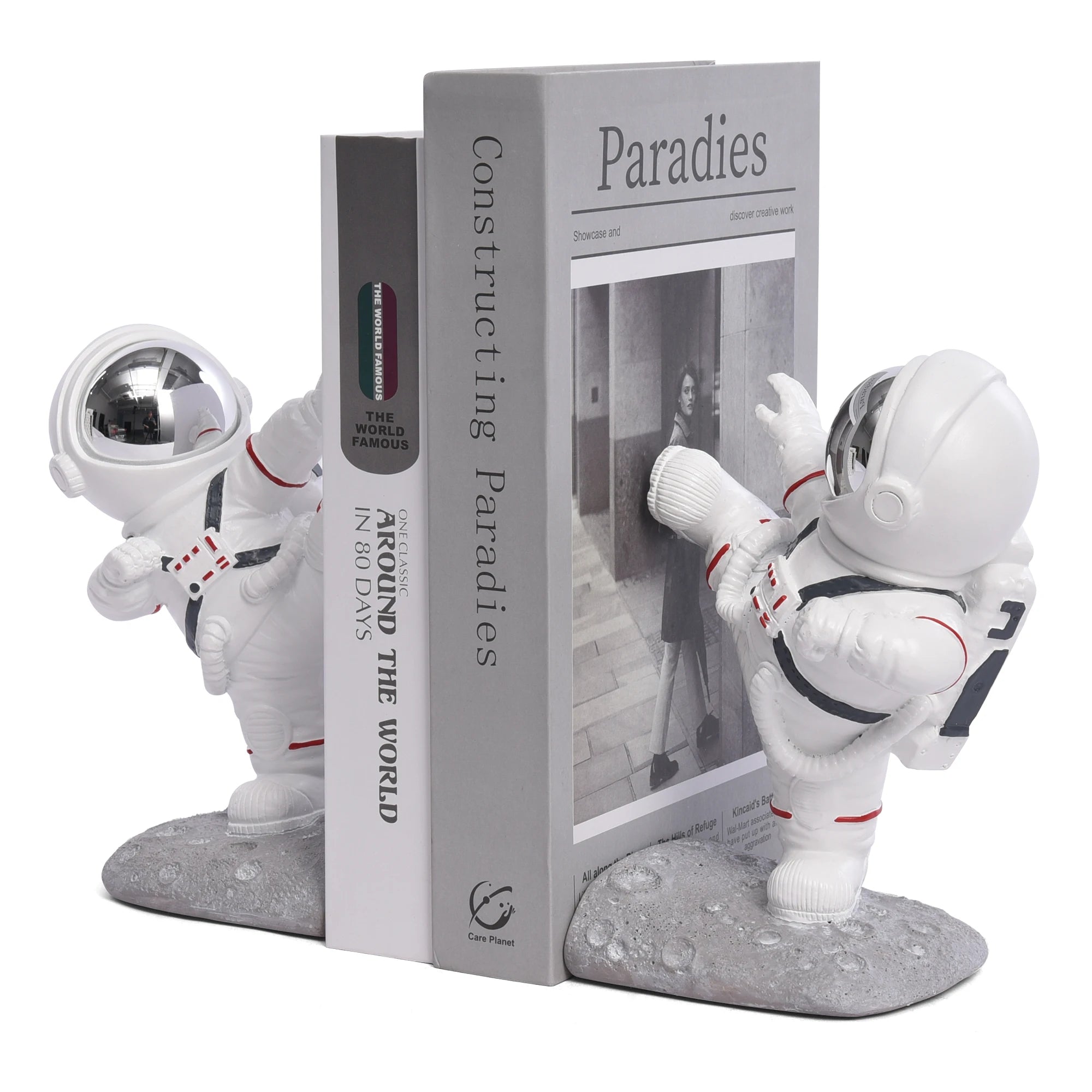 Kakizzy Custom White Resin Astronaut Statue Bookends Spaceman Bookshelf Gift Resin Figurine Decoration