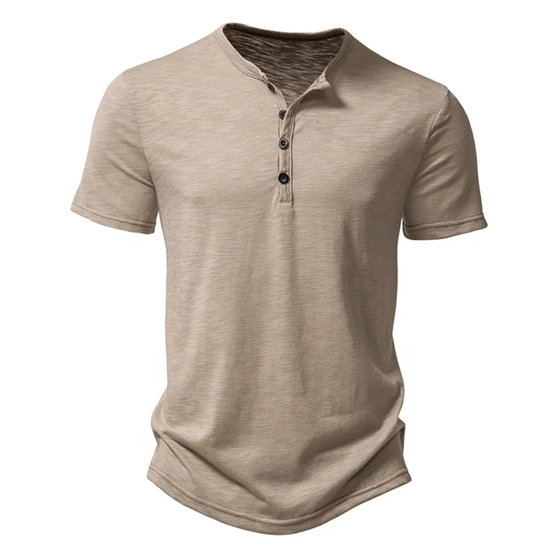 Henley Collar Summer Men Casual Solid Color Short Sleeve T Shirt for Men Polo Men High Qualitymens T Shirts