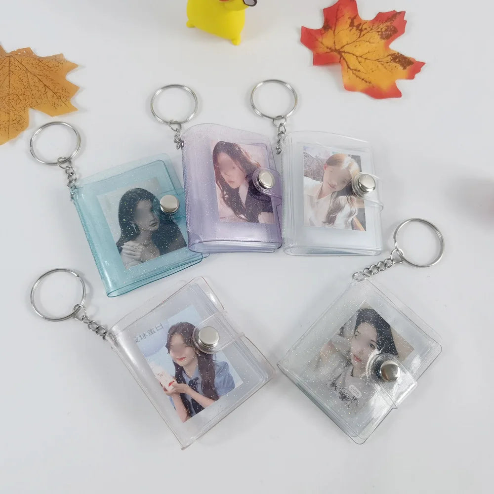16 Mini Photo Album Keychain Small Instant Picture Albums Pendant Id Mini Photo Album Storage Interstitial Pocket Keyring Lover