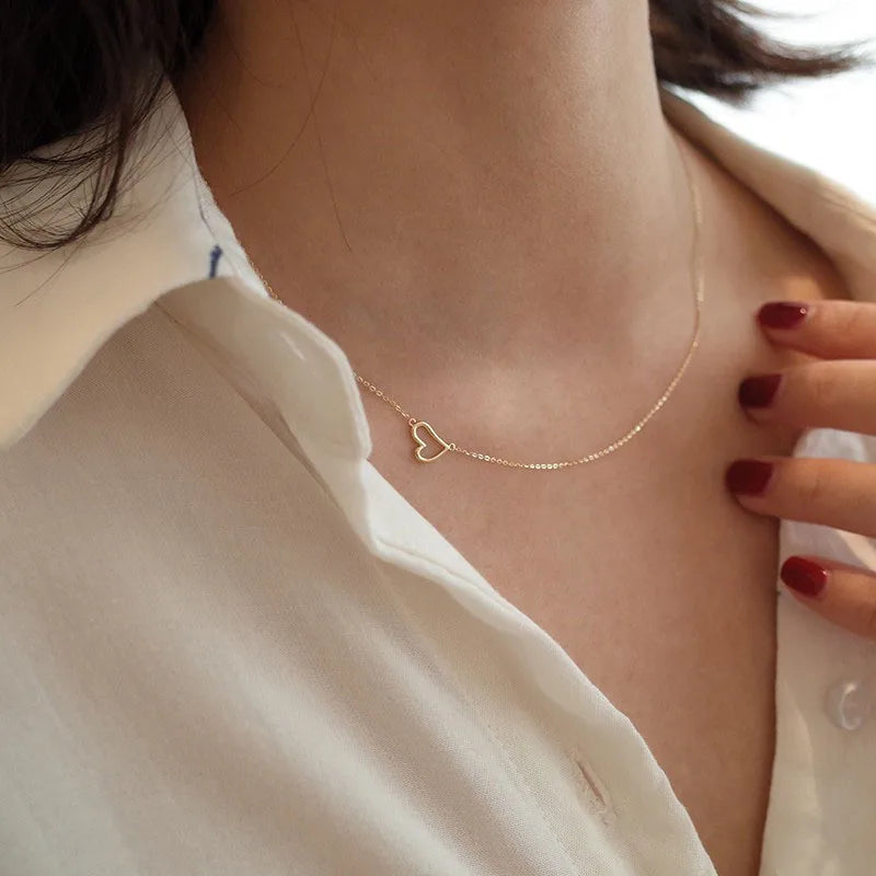 INS Fashion Women's 18K Gold Plated Minimalist Pure 925 Sterling Silver Heart Shaped Pendant Trendy Weddings Engagements