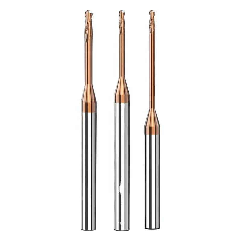 2 Flutes Micro Solid Tungsten Carbide Long Neck Ball Nose End Mill for Milling Tiny Deep Hole