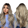 Fast Delivery Long Wavy Black Brown Gray Ash White Ombre Synthetic Wig with Bangs Wig Heat Resistant Hair