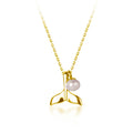 Simple & Trendy 925 Sterling Silver Whale Tail Clavicle Necklace Gold Plated Natural Baroque Pearl Ocean Fish Tail for Weddings