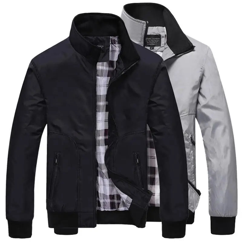 RNSHANGER Bomber Solid Casual Jacket Men Spring Autumn Outerwear Mandarin Sportswear Mens Jackets for Male Coats M-4XL