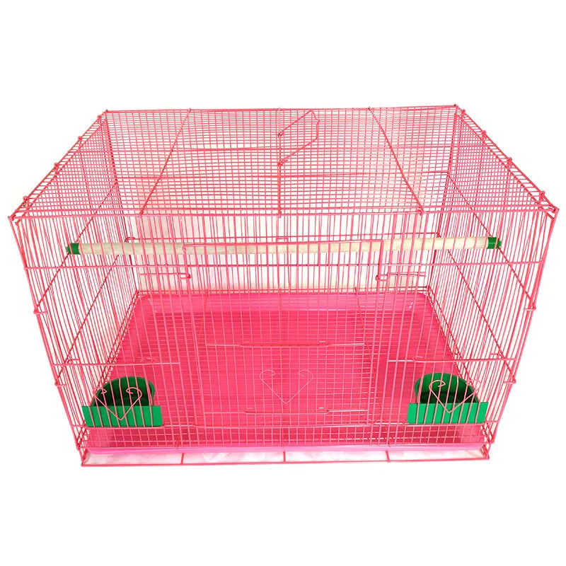 Portable Square Bird Cage Made of 300# Iron Wire Breathable Solid Pattern with Disposable Trays for Pets