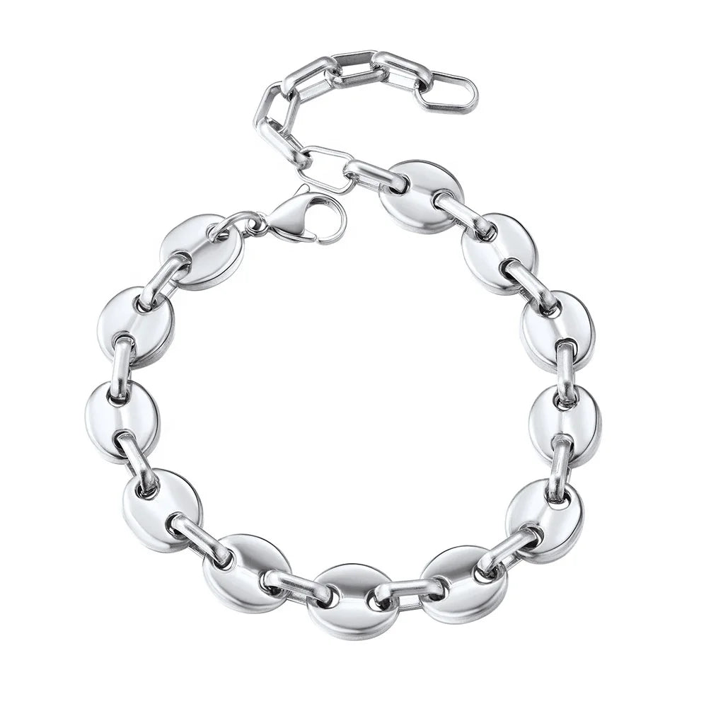 Hip Hop Style Stainless Steel Jewelry Personality Metal Chain Coffee Bean Bracelet