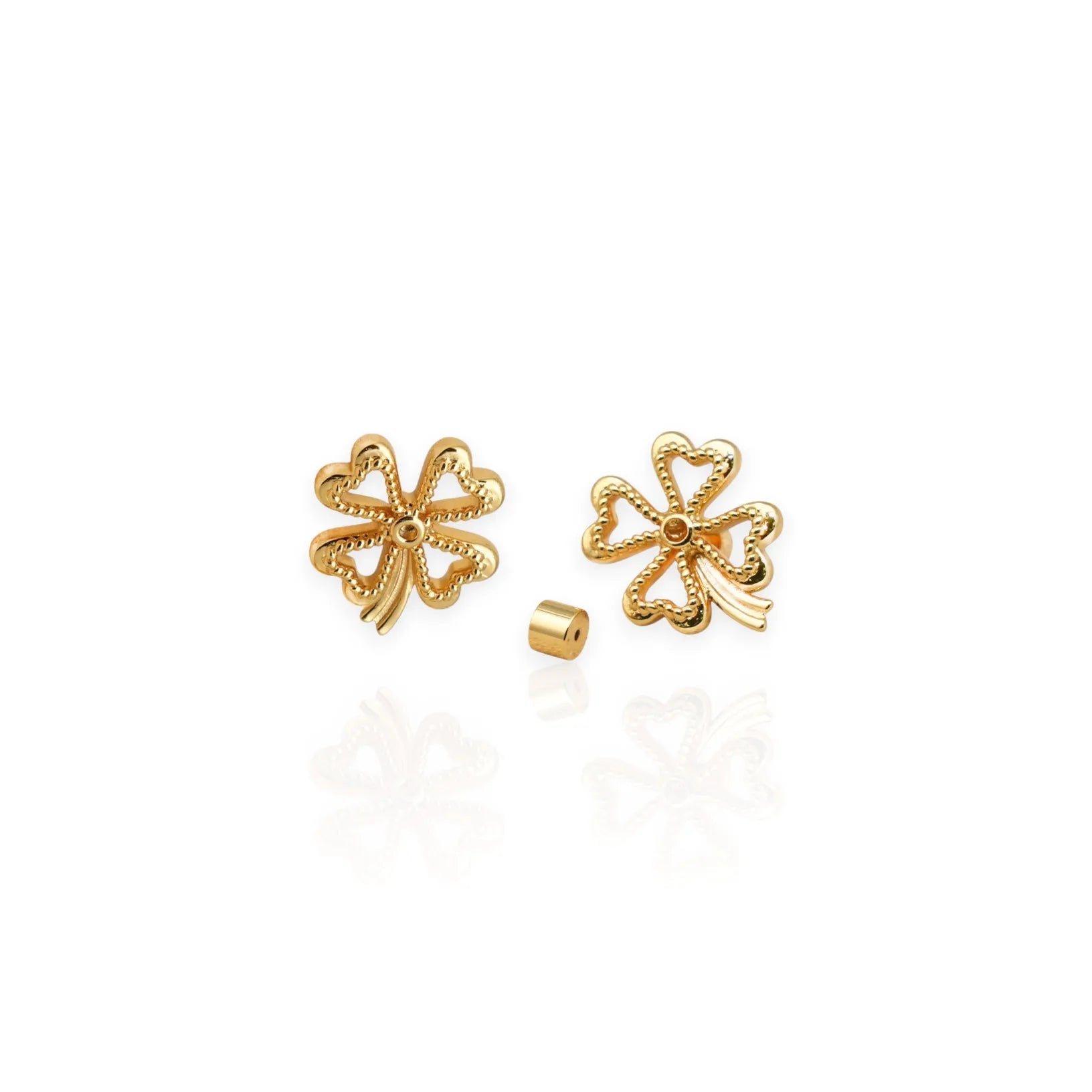 New Design Hollow Four-leaf Clover Stud Earrings Real Gold Plated Brass Trendy Exquisite Small Unisex Third Party Certified