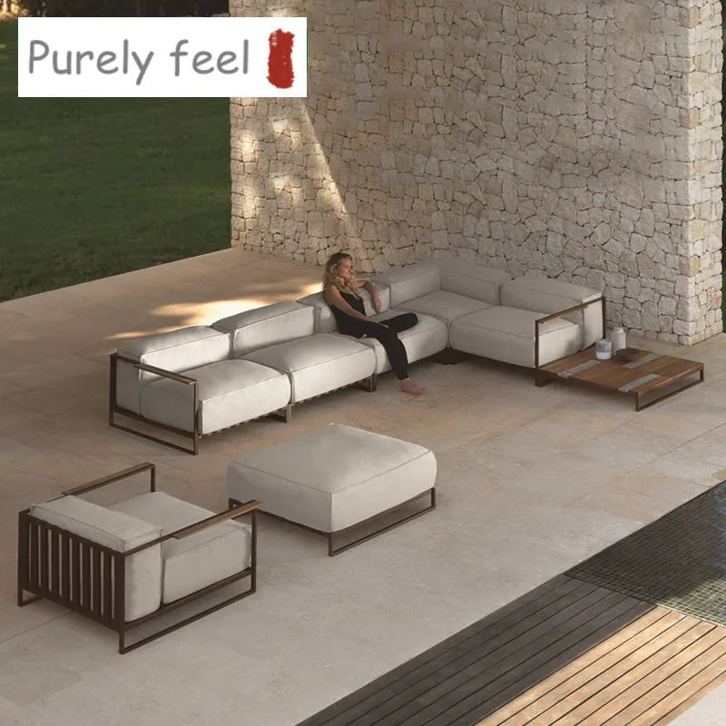 PurelyFeel Nordic Outdoor Sofa Industrial Wind Tea Table Courtyard Balcony Aluminum Alloy Corner Sofa
