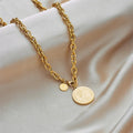 Vintage Coin Pendant Necklace 18K Gold Plated Stainless Steel Figaro Chain Women's Party Charm