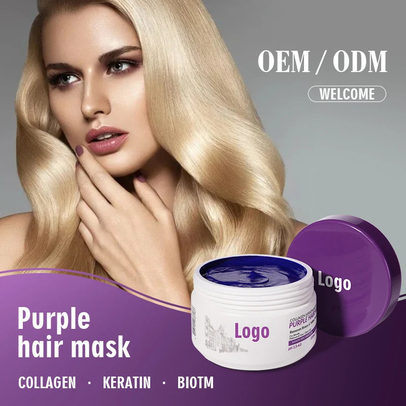OEM Salon Purple Hair Mask Organic Protecting Keratin Collagen Biotin Repair Yellow-Tone Correcting Purple Hair Mask