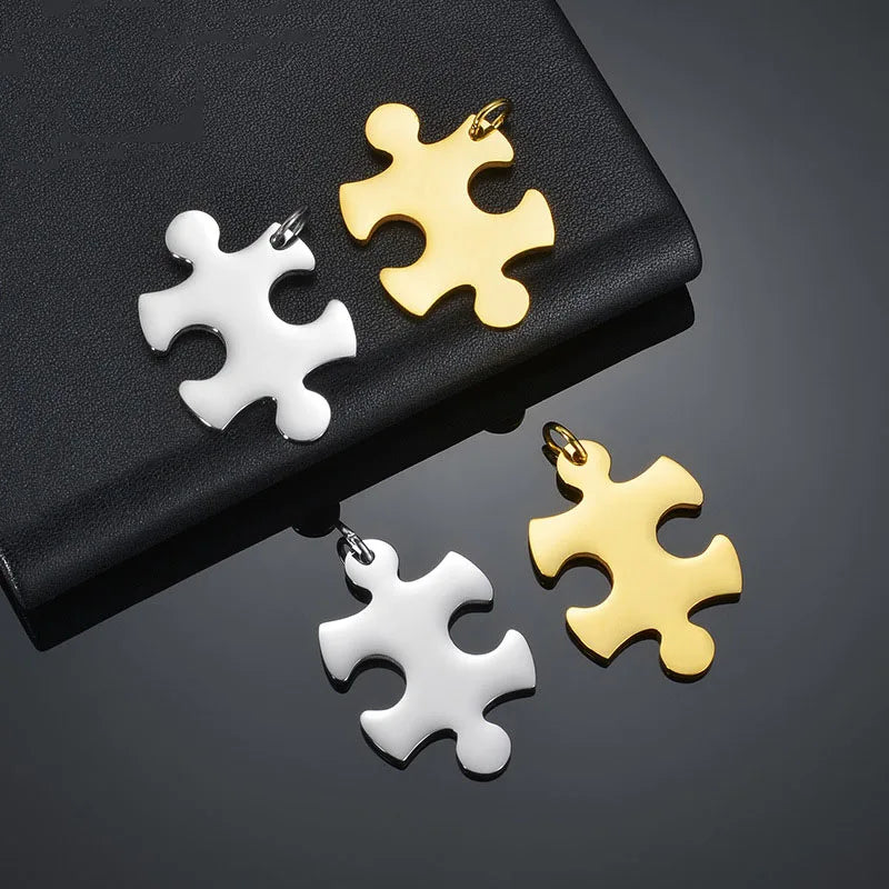 Wholesale 3.5mm Mirror Stainless Steel Puzzle Charms Unique Couple Pendant for DIY Necklace Keychain Accessories