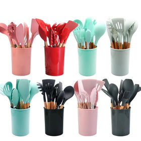 Wholesale Kitchen Wares for Cooking Wooden Kitchen Utensils Organizer Silicone Kitchen Utensil Set