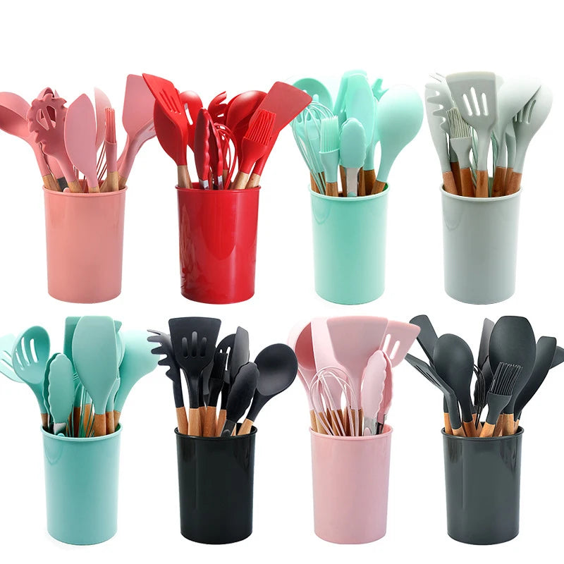Wholesale Kitchen Wares for Cooking Wooden Kitchen Utensils Organizer Silicone Kitchen Utensil Set