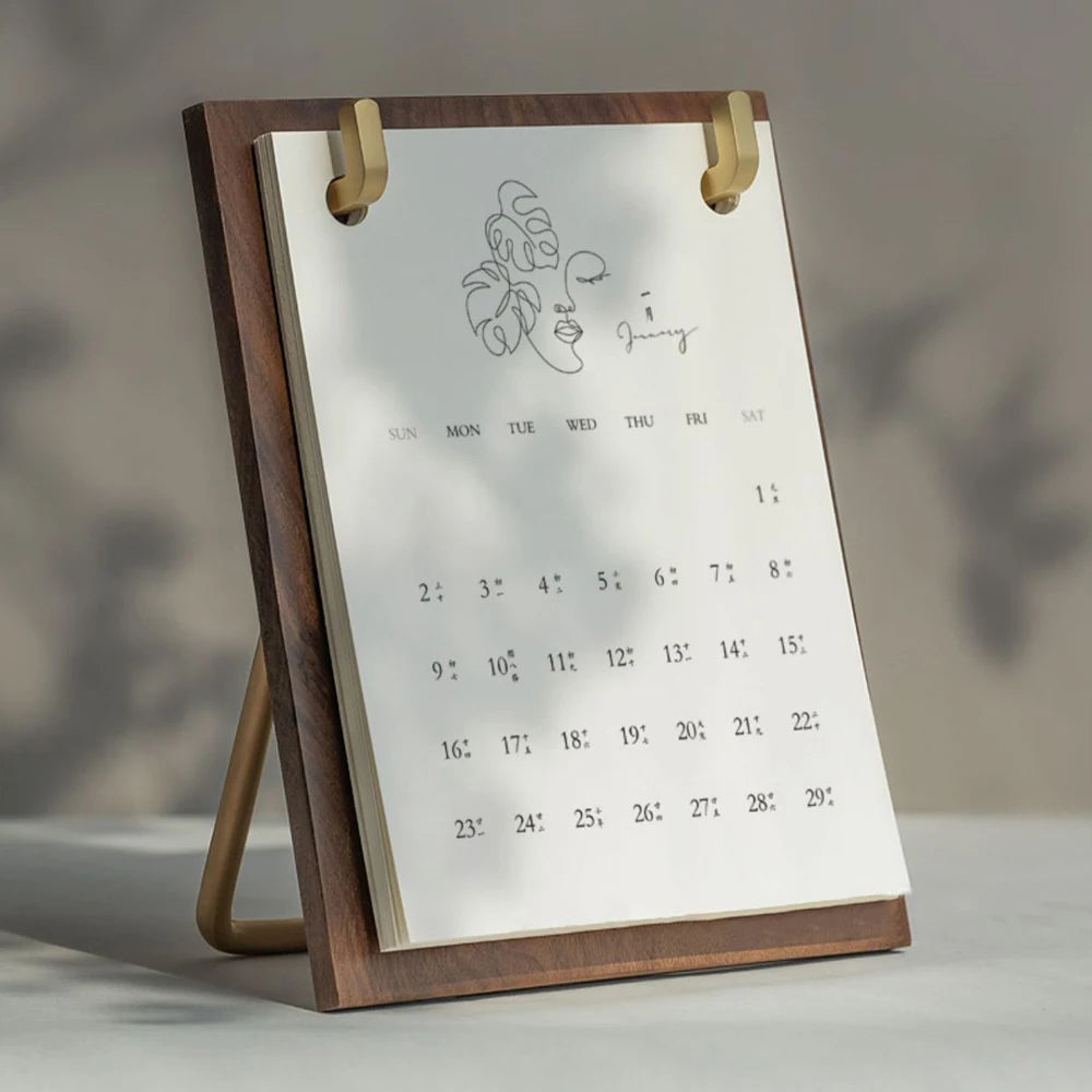 Tailai Personalized Luxury Creative Wooden Desk Calendar Walnut/beech Wood Calendar for Home Decor Christmas Gift